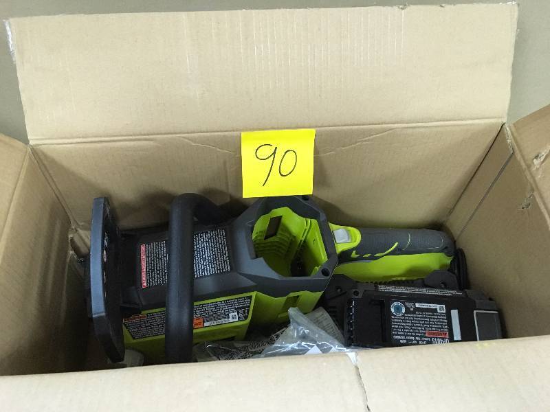 lot 90 image: Ryobi 40 Volt Lithium-Ion Brushless 14 Cordless Chain Saw - Open Box