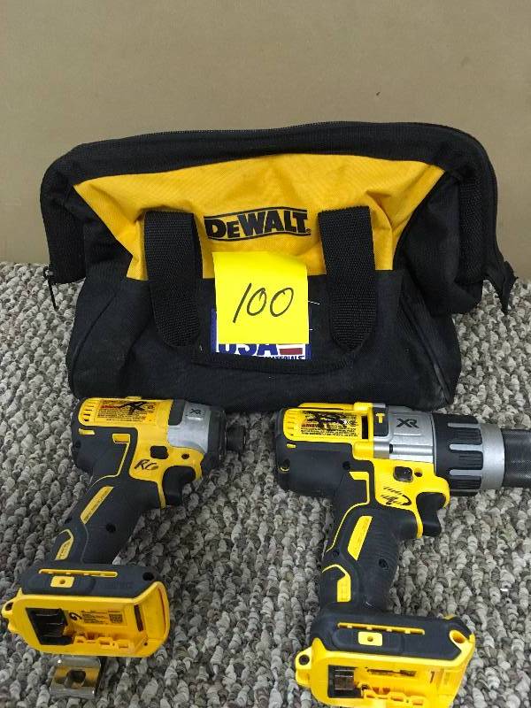 lot 100 image: DeWalt 20-Volt MAX XR Lithium-Ion Cordless Brushless Hammer Drill &  Impact Driver no battery - Open box
