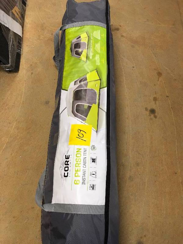 lot 109 image: Core Equipment 6 Person Instant Cabin Tent - Open Box