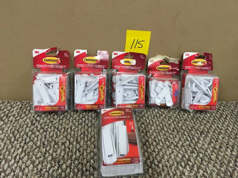 lot 115 image: Command Damage Free Hanging Hooks - Lot of 6 - Open Box