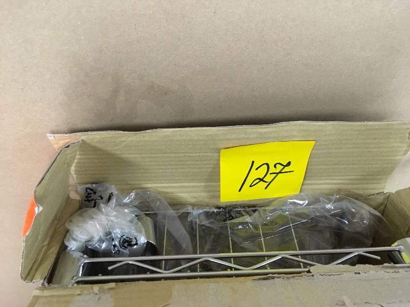 lot 127 image: Honey-Can-Do Adjustable Shelf with Basket Cabinet Organizer - Open Box