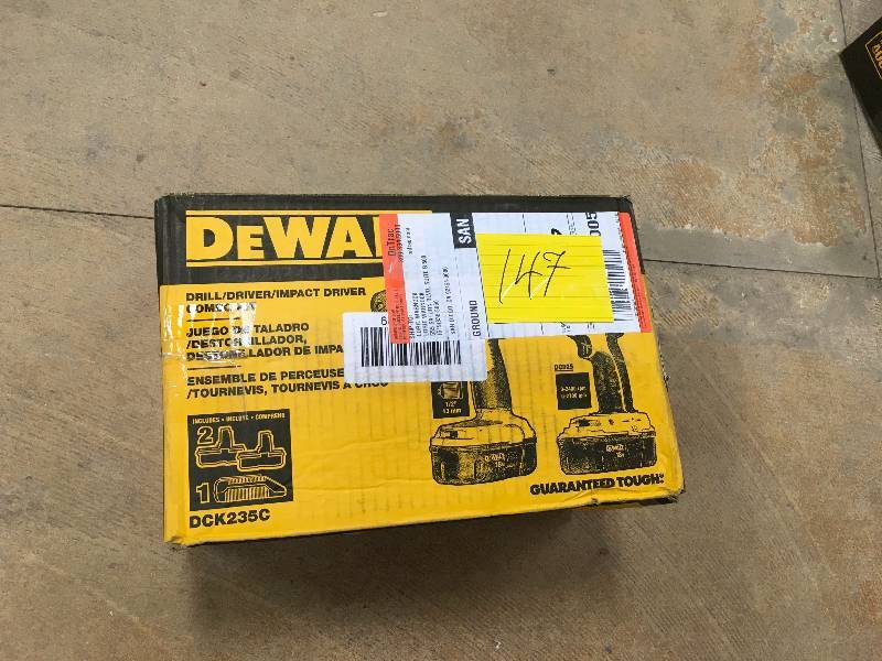 lot 147 image: Dewalt 18-Volt NiCd Cordless DrillDriver and Impact Driver Combo Kit (2-Tool) with (2) Batteries 1.2Ah, Charger and Bag