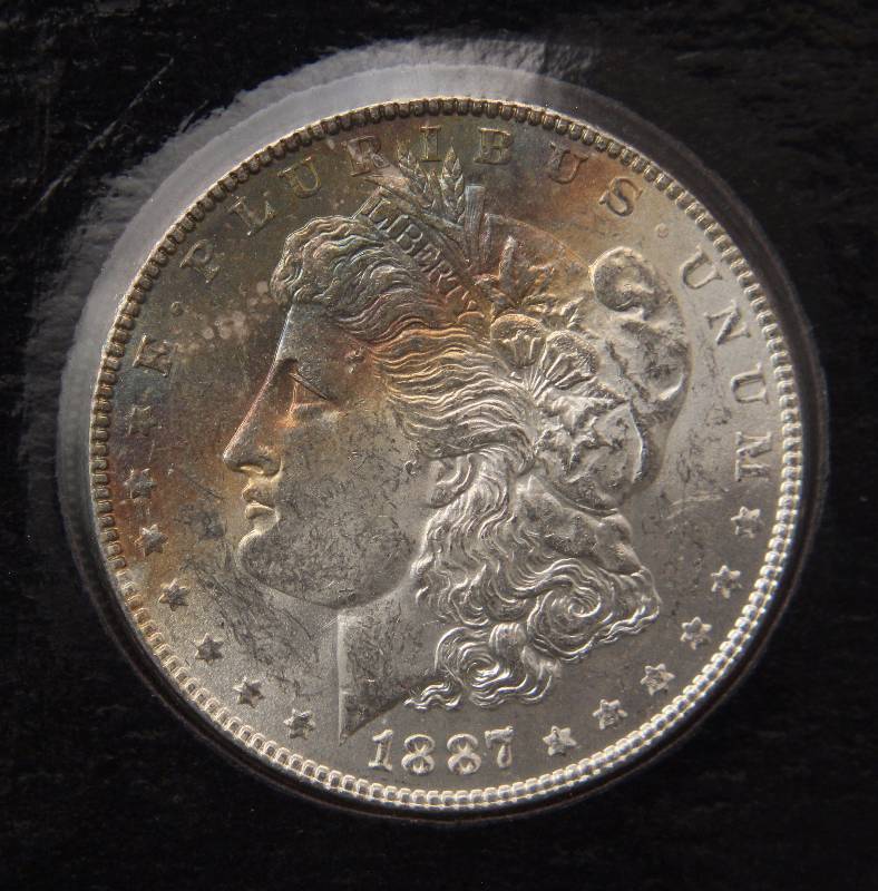 1887 MORGAN SILVER DOLLAR BU-UNC RAINBOW TONED