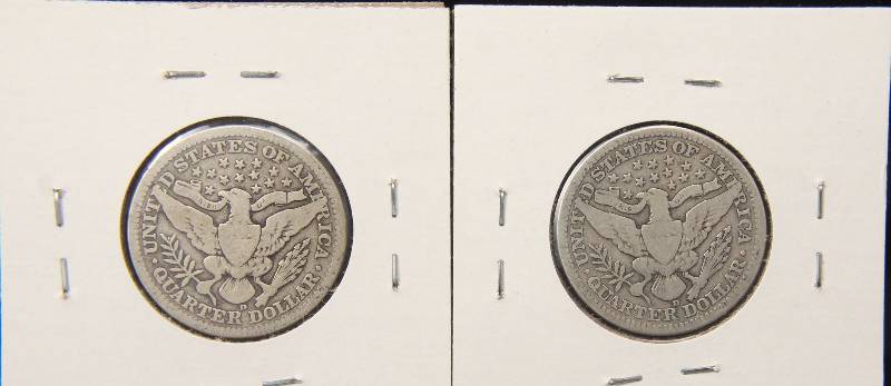 1909-D & 1916-D BARBER SILVER QUARTERS