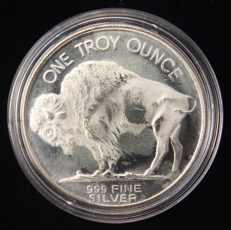 1 TROY OZ. .999 FINE SILVER INDIAN BUFFALO ROUND IN AIRTITE