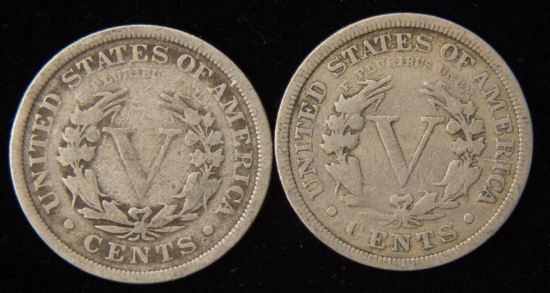 2 LIBERTY V NICKELS 1908 F & 1912 F
