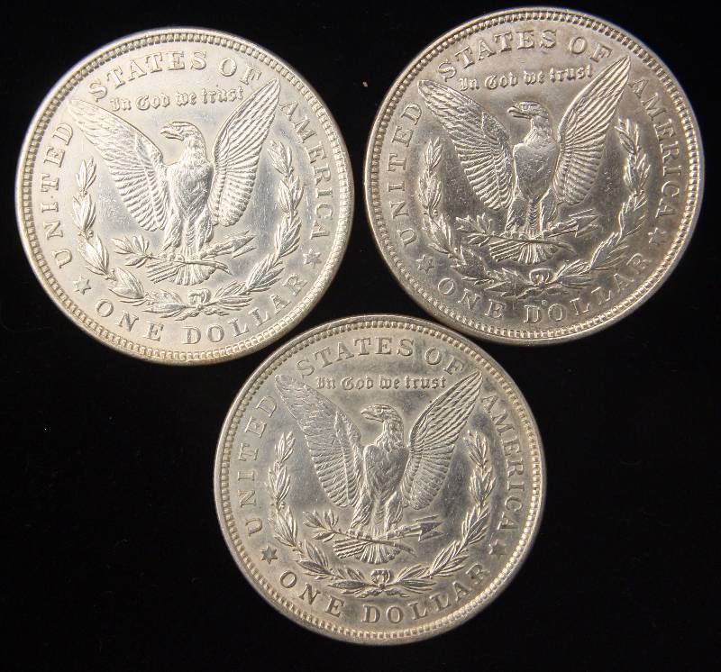 GROUP OF 3 AU-UNC 1921 MORGAN SILVER DOLLARS