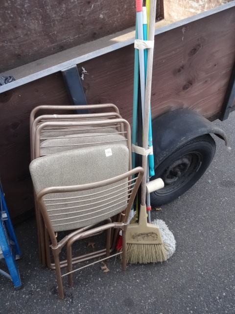 4 Metal Folding Chairs & Janitorial Equipment