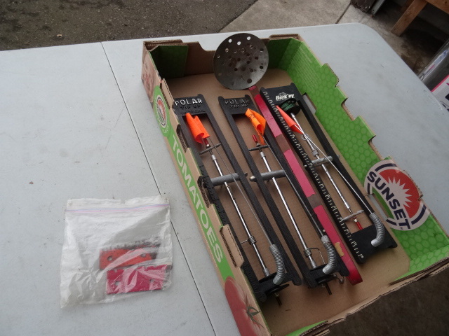 3 Ice Fish Tip Ups, Ice Scoop,
