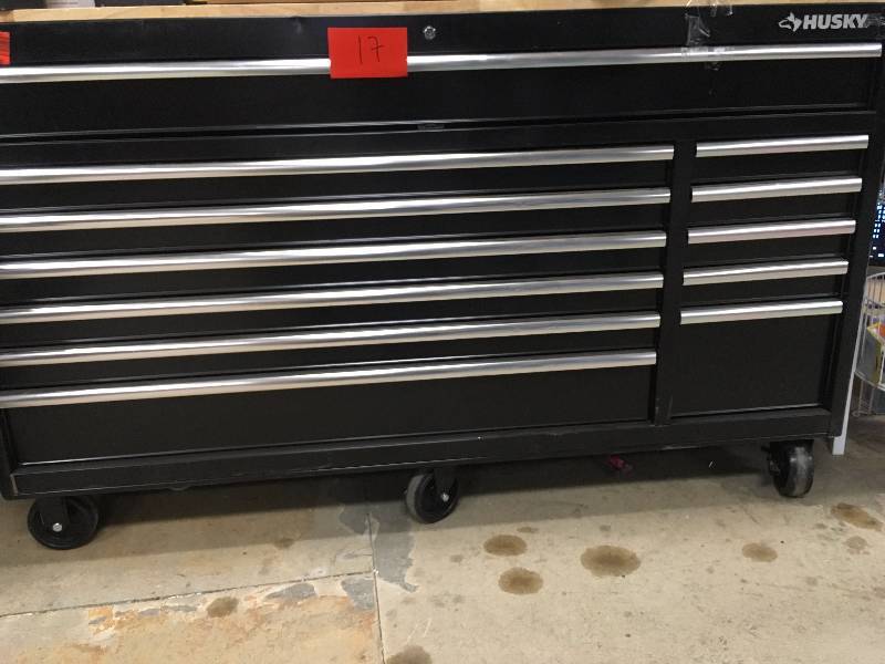 lot 17 image: Husky 66 in. W 24 in. D 12-Drawer Heavy-Duty Mobile Workbench, Black