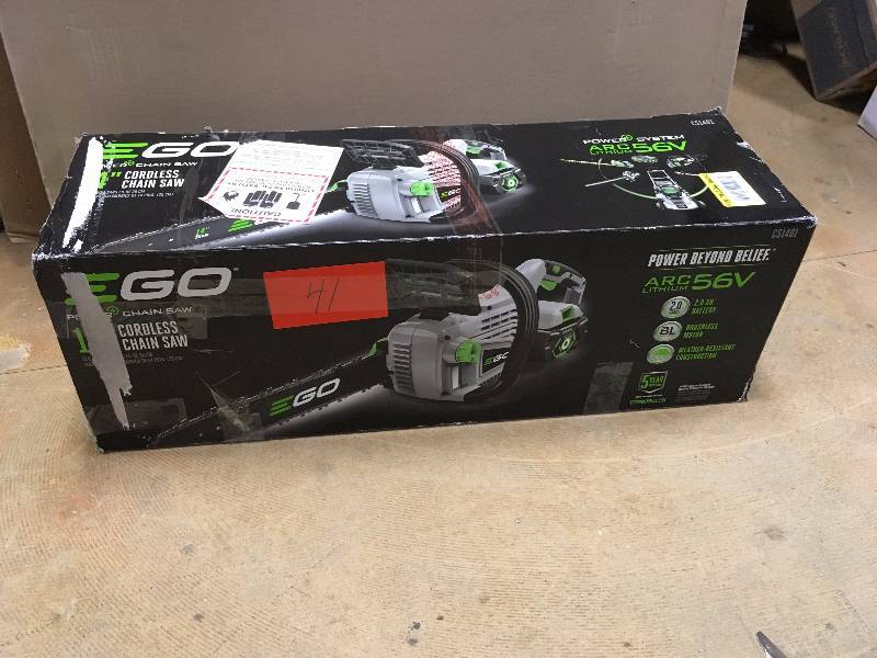 lot 41 image: EGO 14 in. 56-Volt Lithium-ion Cordless Chainsaw with 2.0Ah Battery and Charger Included