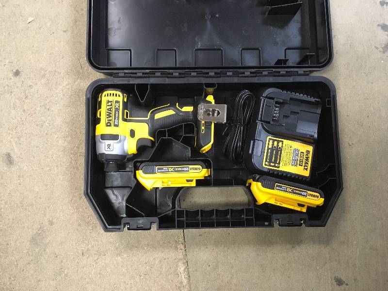 lot 2 image: DEWALT XR 20-Volt Max Lithium Ion 14-in Cordless Variable Speed Brushless Impact Driver with Hard Case and Battery Included in good working cond