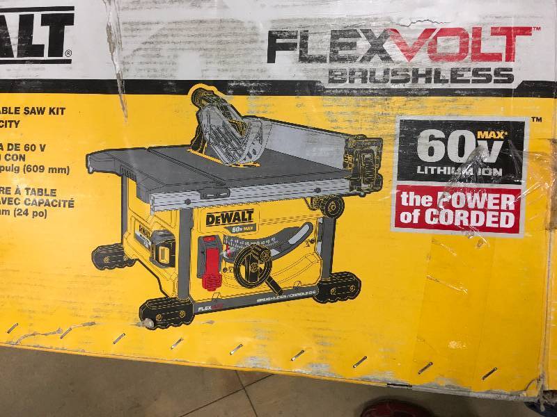 lot 15 image: Dewalt Flexvolt Brushless 8 14 i Table Saw Kit Tool only no battery or charger included