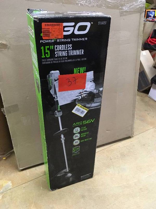 lot 37 image: EGO 15 in. 56-Volt Lithium-ion Electric Cordless String Trimmer wRapid Reload Head with 2.5Ah Battery and Charger Included