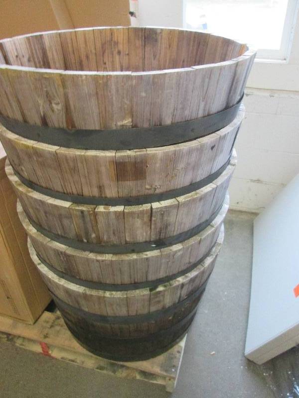 5 real wood half whiskey barrels so...