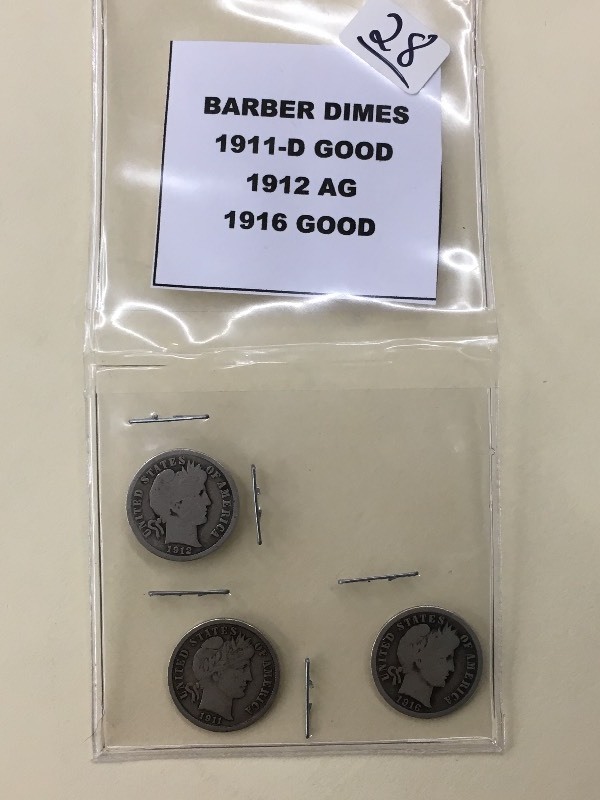 (3) Barber Dimes  1911-D  1912  ...