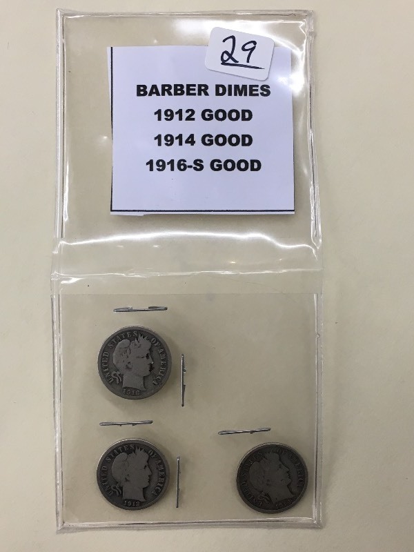 (3) Barber Dimes  1912  1914  19...