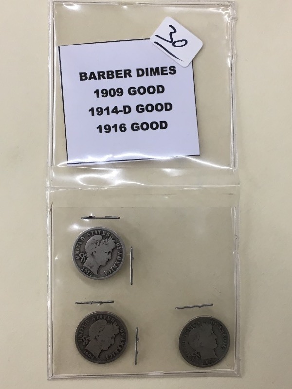 (3) Barber Dimes  1909  1914-D  ...