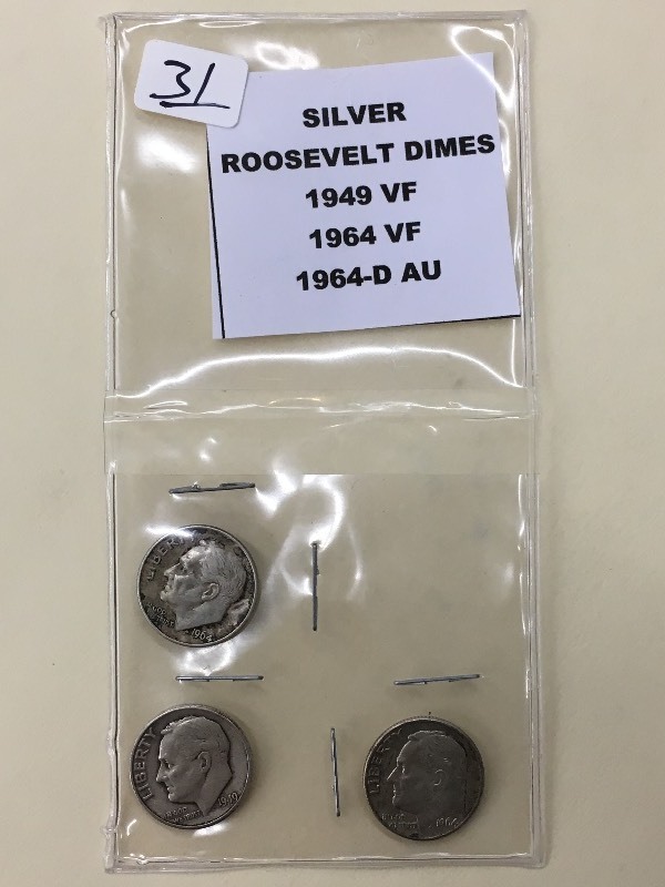 (3) Roosevelt Silver Dimes 1949  ...