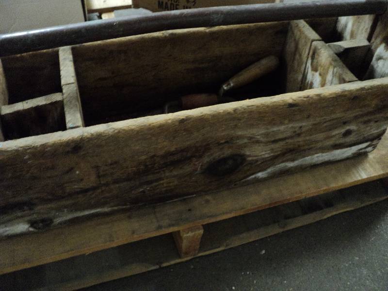 lot 23 image: vintage wood tool caddy with tools...