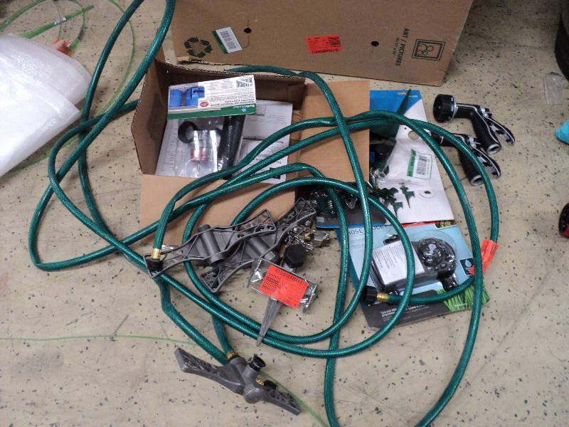 lot 186 image: hose and sprinkler and rain barrel ...