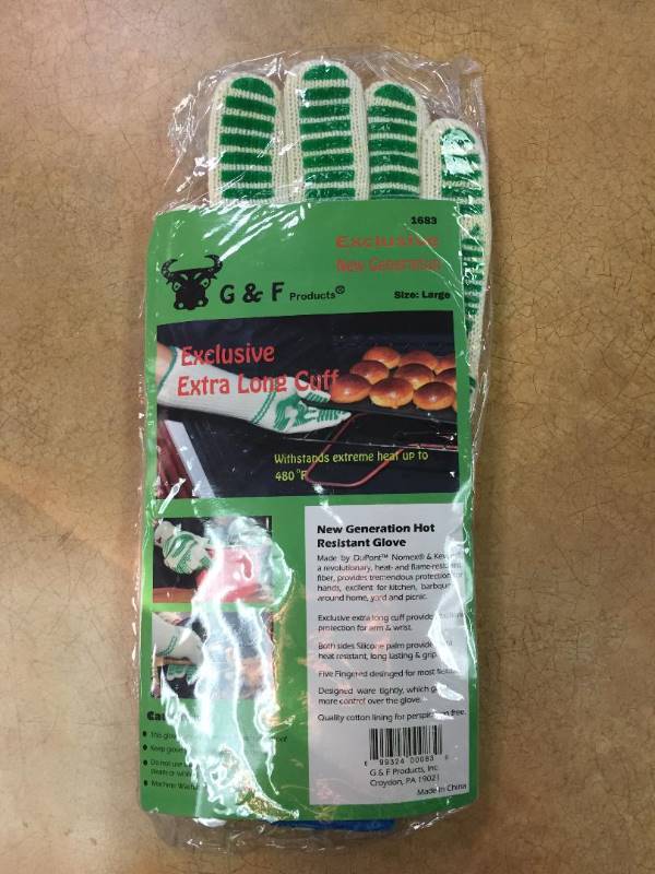 lot 35 image: New Dupont Nomex & Kevlar Heat Resistant Gloves, 13-Inch Extra Long Cuff Oven Gloves, BBQ Gloves, Large, 1 Pair