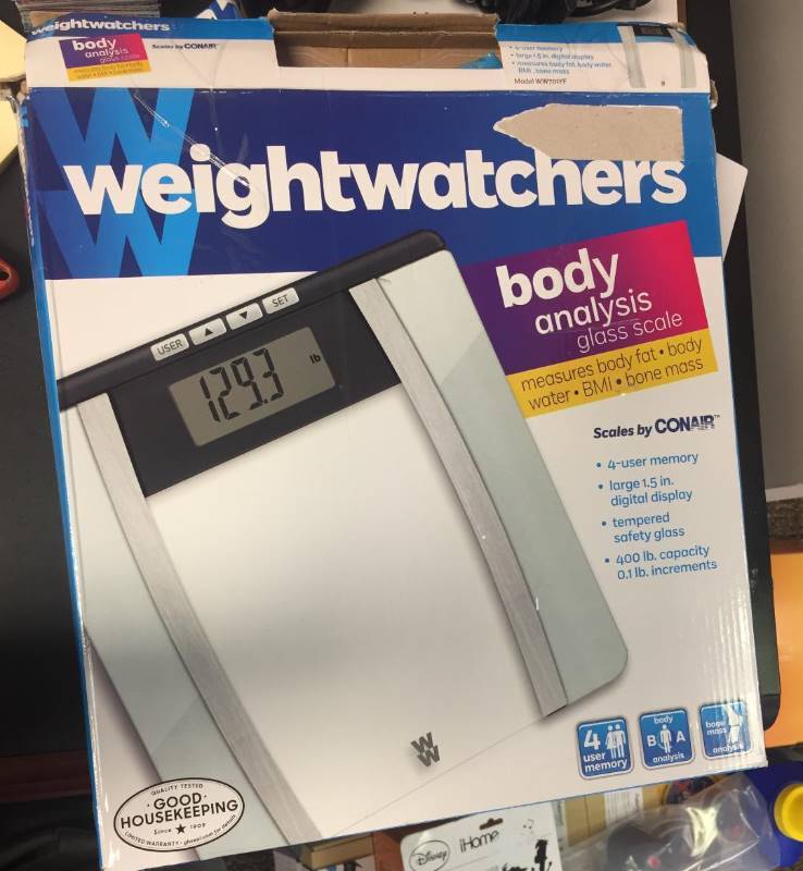 lot 180 image: New (Damaged box) Body Analysis Glass Scale Silver - Weight Watchers