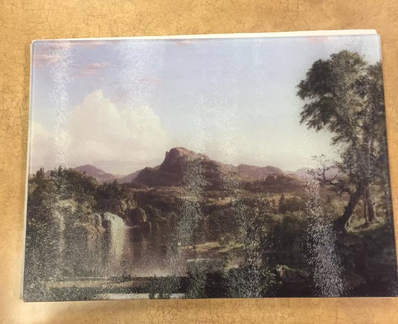 lot 181 image: New, Rikki Knight RK-LGCB-3319 Frederick Edwin Church Art New England Scene Glass Cutting Board