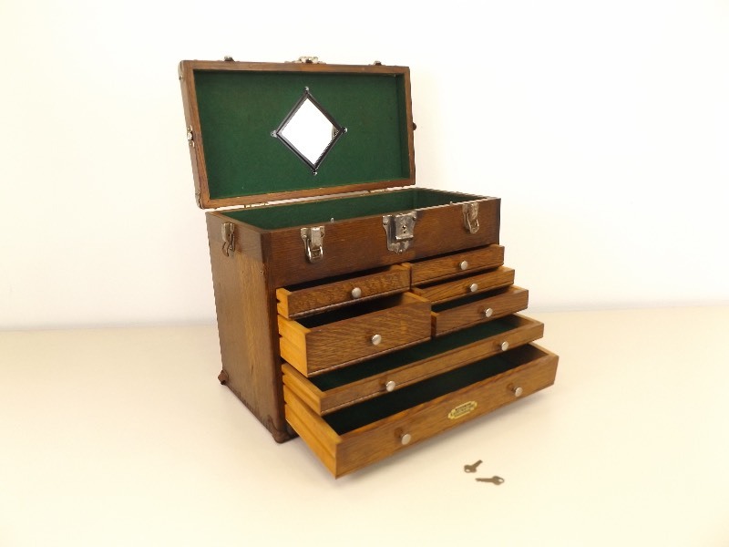 Antique Wood H.Gerstner &amp Sons Machinists Tool Box with Keys