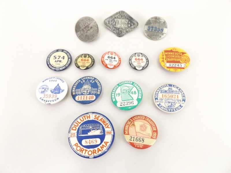 1920s - 60s MN etc. Licensed Chauffeur, etc. PinsButtons