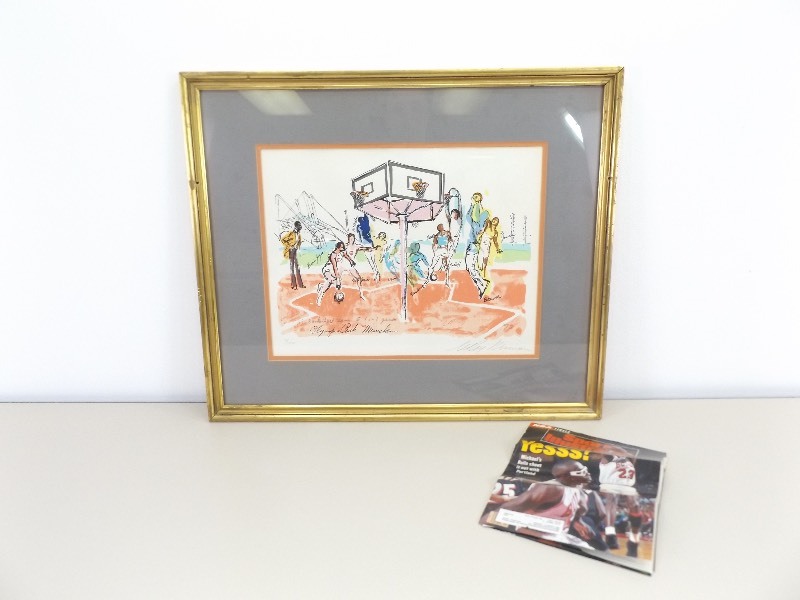 Leroy Nieman Signed and Numbered Framed Painting of US Basketball Team 5 &nbsp1 on 1 Games in Olympic Park, Muenchen