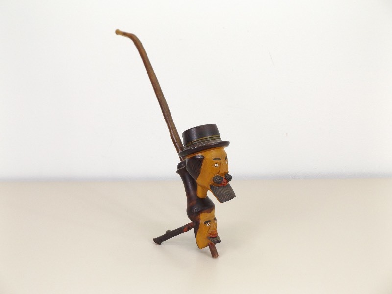 Hand Carved Folk Art Wood Pipe