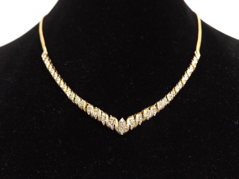 18K Gold Over Sterling Silver Necklace with 12 CT TW Genuine Diamonds