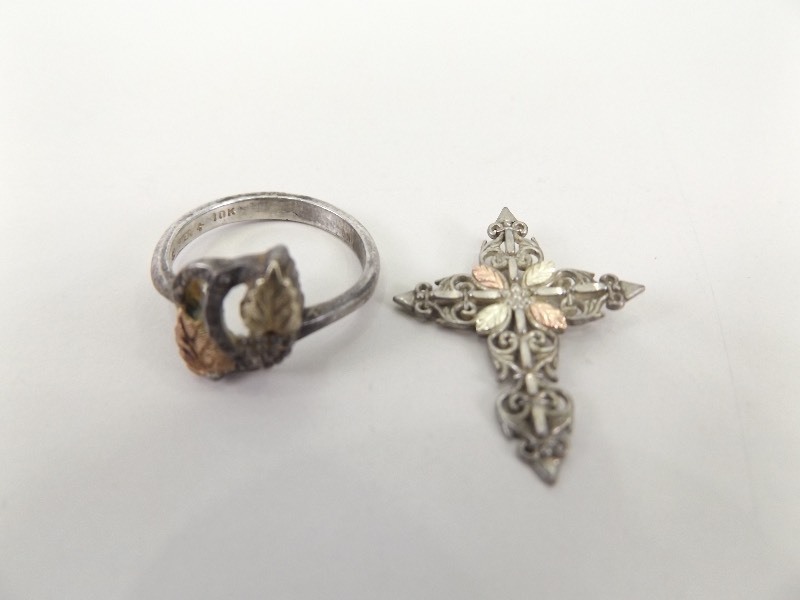 14K and Sterling Silver Black Hills Gold Ring, and 12K and Sterling Silver Black Hills Gold Pendant (6.1 grams oz Total Weight)