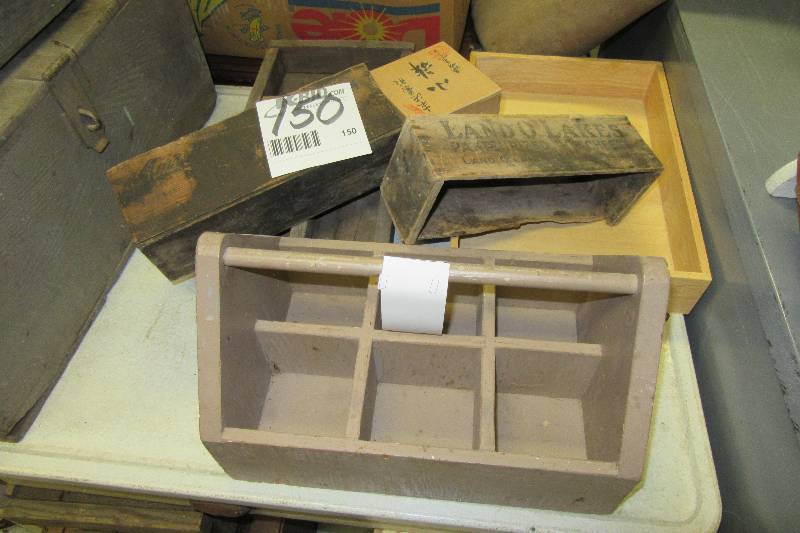 lot 150 image: Misc. Vintage boxes.. Includes Land O Lakes cheese box