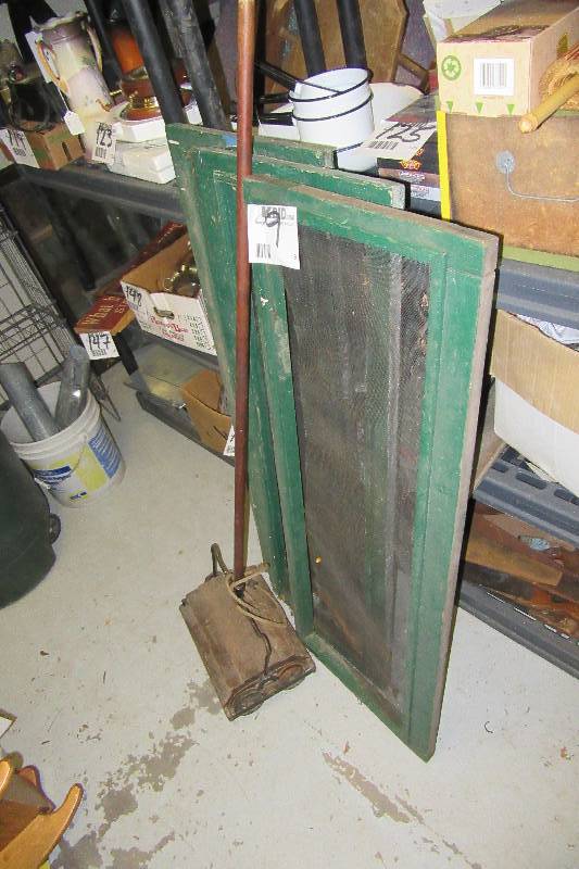 lot 9 image: 3, vintage basement screens.  Grand Rapids brand vintage hand vacuum