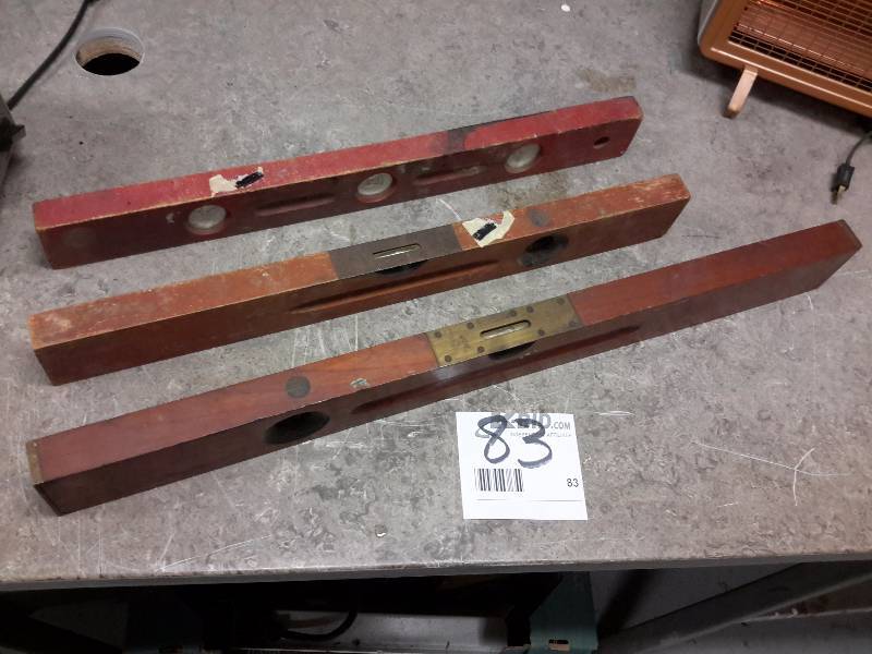 lot 83 image: 3 vintage WOOD levels..