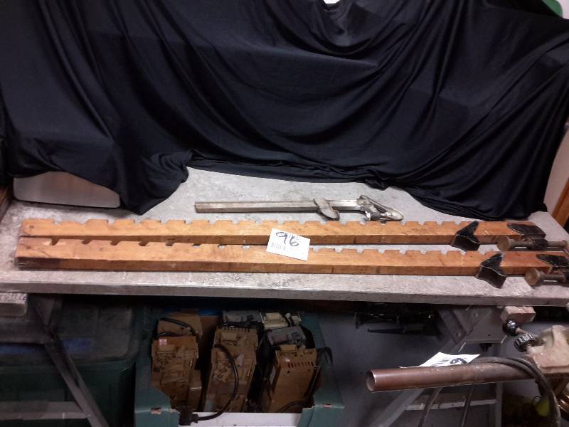 lot 96 image: 2 Vintage Wood  Clamps Approx 60 in l