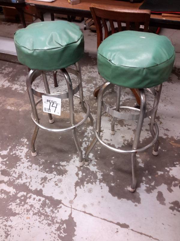 lot 14 image: 2, vintage Chrome and upholstered stools