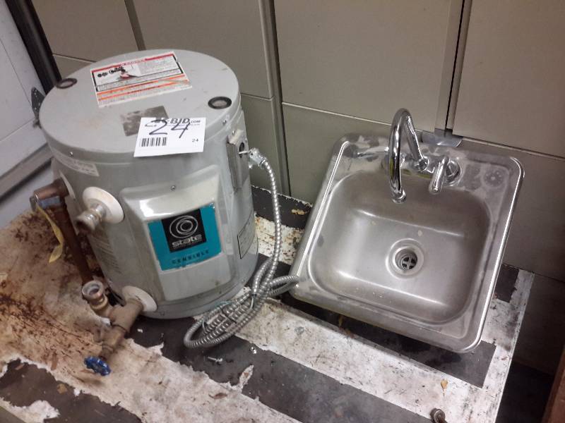 lot 24 image: 6 Gallon, STATE Hot water heater and small stainless sink