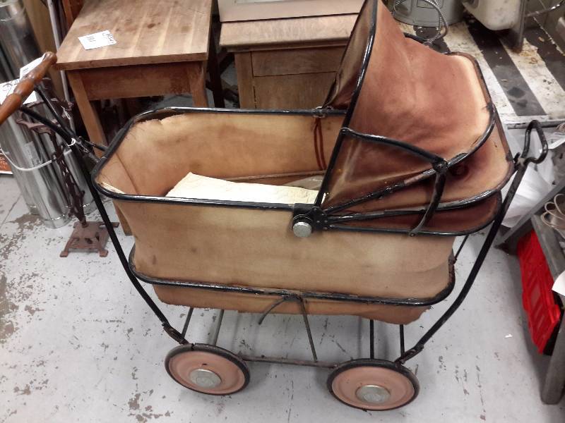 antique baby stroller metal