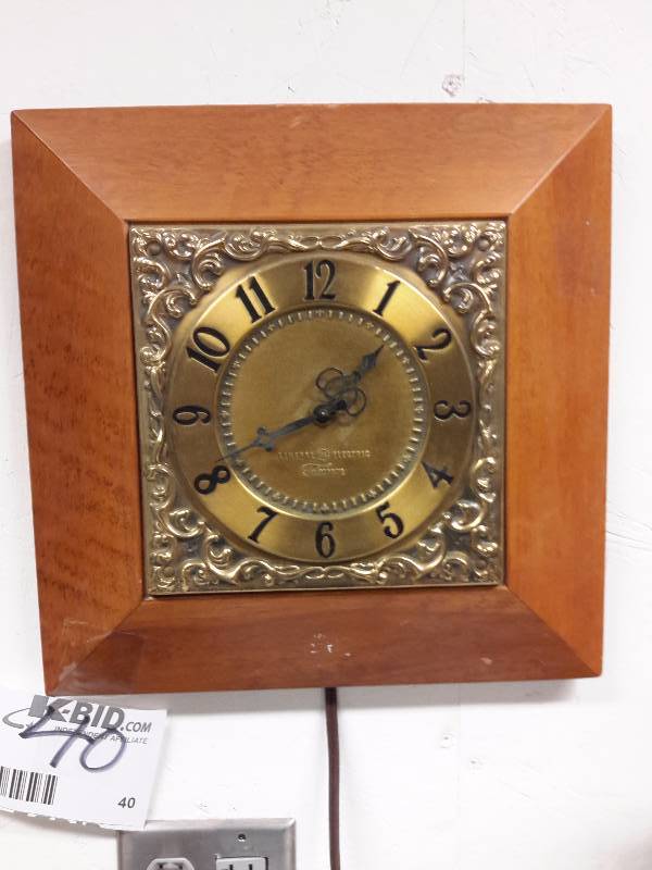 lot 40 image: Mid century style Wood frame wall clock
