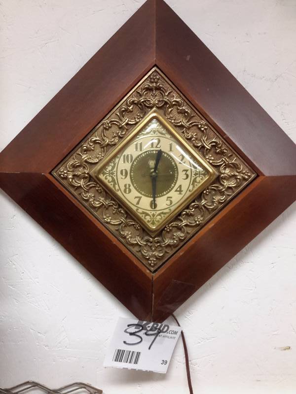 lot 39 image: Mid century style Wood frame wall clock