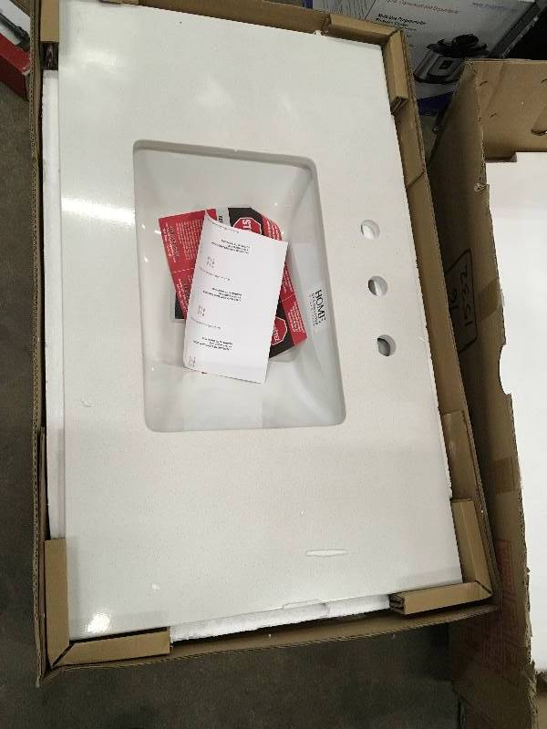 lot 2 image: Home Decorators Collection 37 in. W x 22 in. D Engineered Marble Vanity Top in Snowstorm with White Single Trough Basin  open box never used