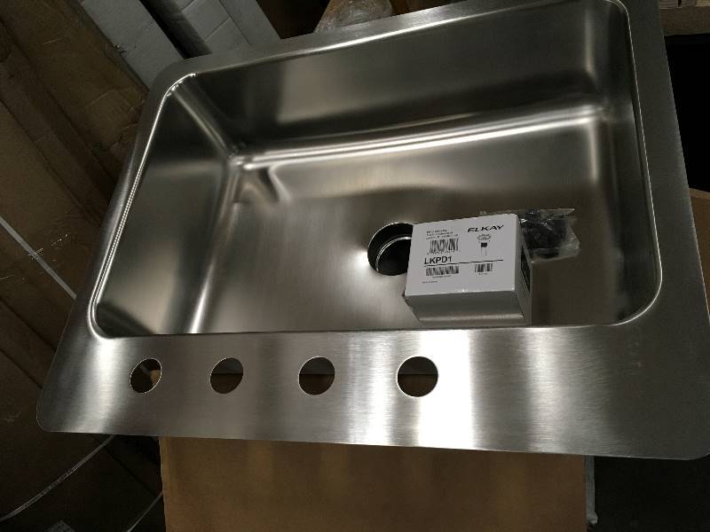lot 5 image: Elkay HD523566 InnerMost Perfect Drain Dual Mount 27x22x8 4-Hole Single Bowl Kitchen Sink Stainless Steel  open box never used