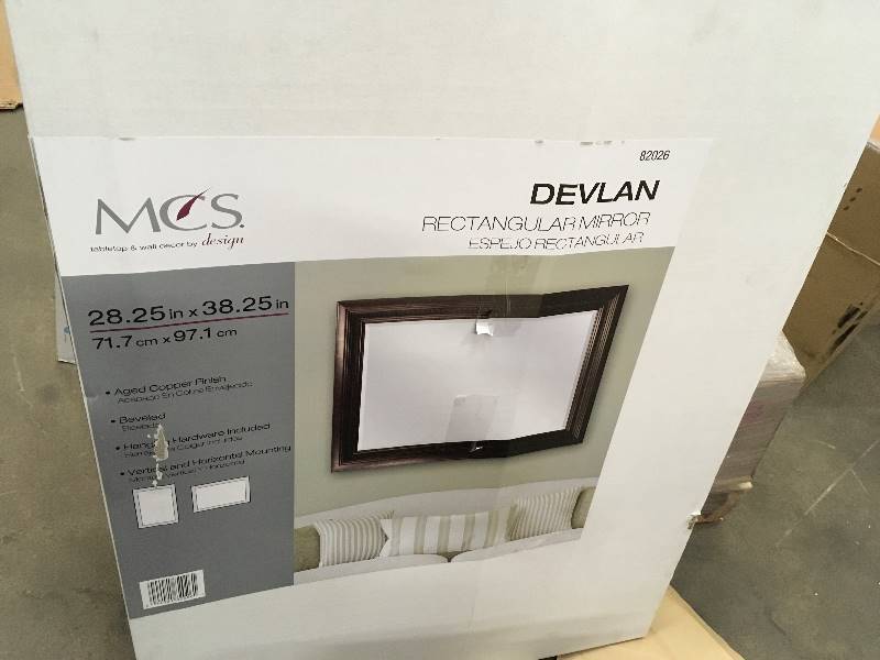 lot 16 image: MCS Devlan Rectangular Mirror 28.25 in X 38.25 in. Aged Copper Finish  open box never used