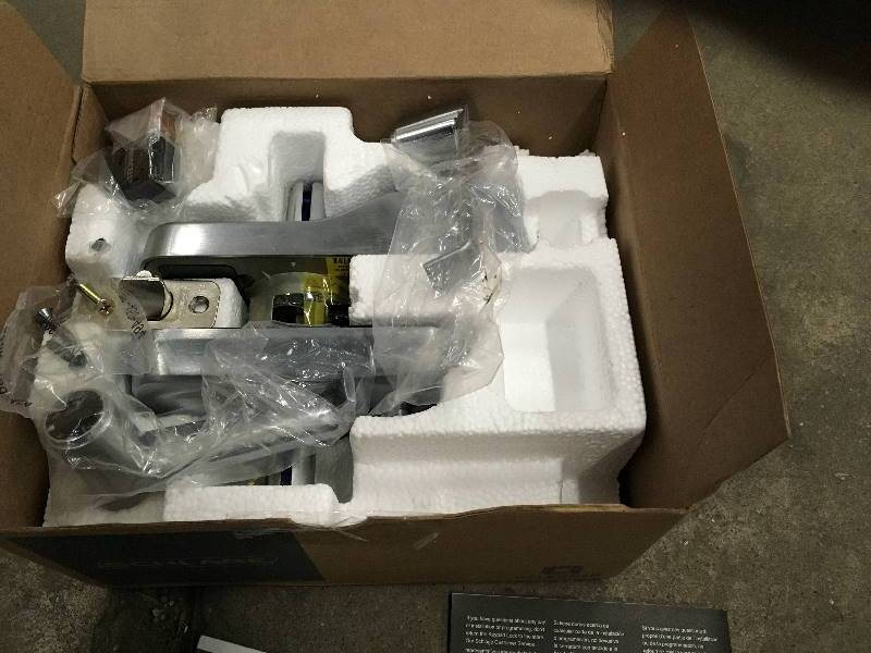 lot 23 image: Schlage Camelot Satin Nickel Accent Keypad Lever  open box never used