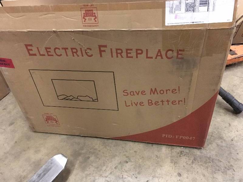 lot 73 image: AKDY FP0047 36 1500W Wall Mount Electric Fireplace Heater with Tempered Glass, Pebbles, Logs and Remote Control, Black