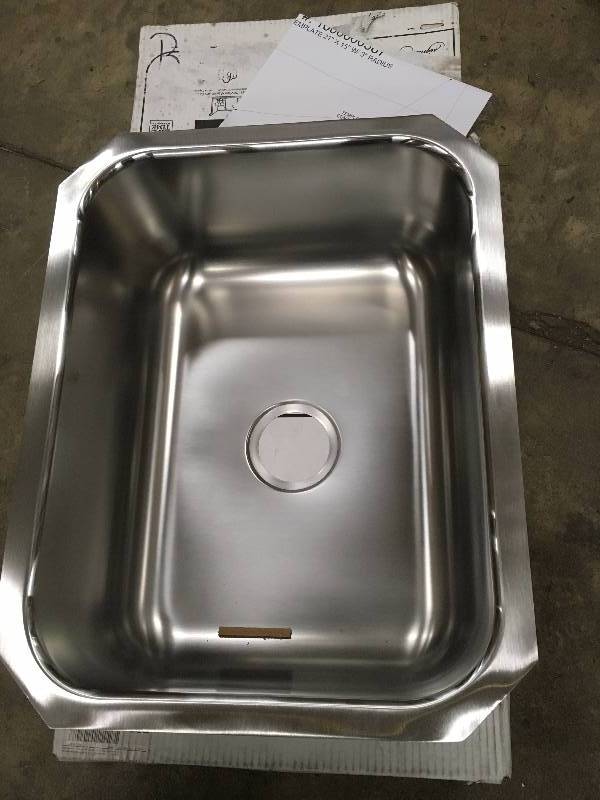 lot 74 image: Elkay Signature Plus Undermount Stainless Steel 24 in. Single Bowl Kitchen Sink open box never used