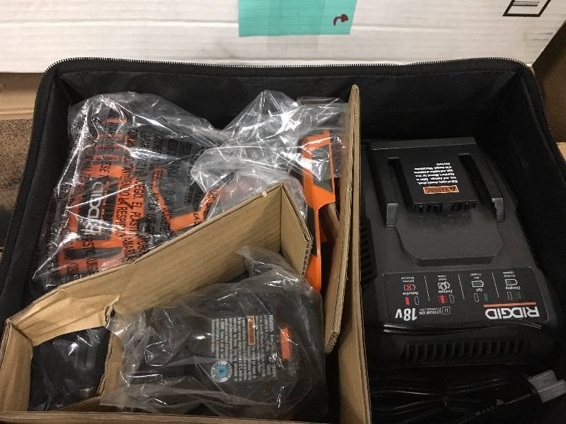 lot 80 image: RIDGID 18-Volt Cordless Lithium-Ion 12 in. Compact DrillDriver Kit with (1) 1.5Ah Battery and Charger open box never used